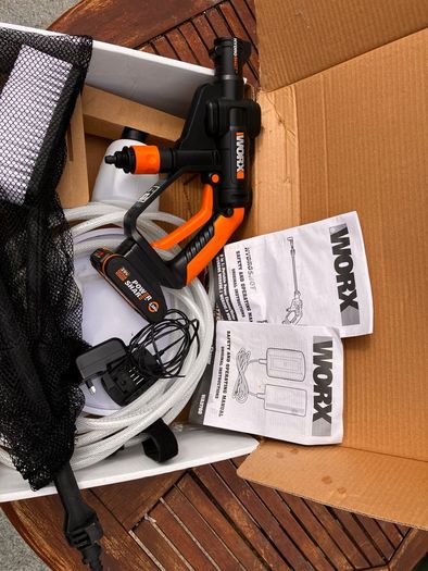 Worx PowerShare Hydroshot portable pressure cleaner.