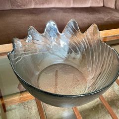 Vintage Wedgwood Dartington Lead Crystal Glass Wave Large Salad Or Fruit Table Bowl 1980s