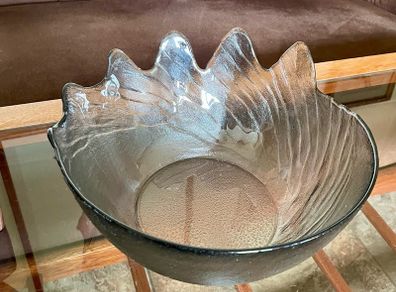 Vintage Wedgwood Dartington Lead Crystal Glass Wave Large Salad Or Fruit Table Bowl 1980s