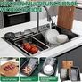 Drop-in Waterfall Sink Workstation with Faucet Combo and Cup Washer, 26.7" x 17.6" x 7.9" Stainless Steel Waterfall Bowl, Modern Smart Undermount Kitchen Unit, for Household Use, Gun Grey Image 3
