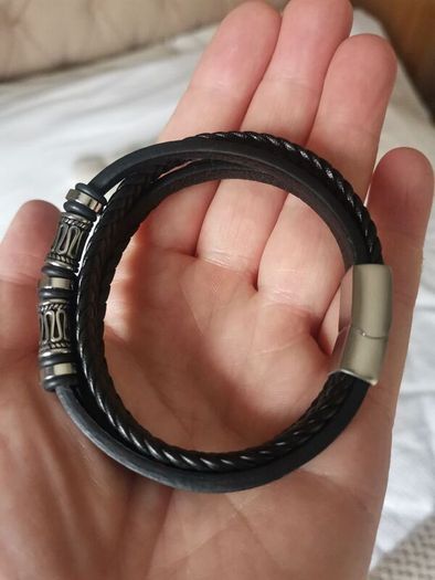 Men's Stylish Silver and Black Bracelet