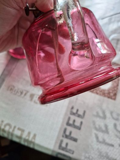 Two Old Cranberry Thumb Oil Lamps for sale, Postage Available,