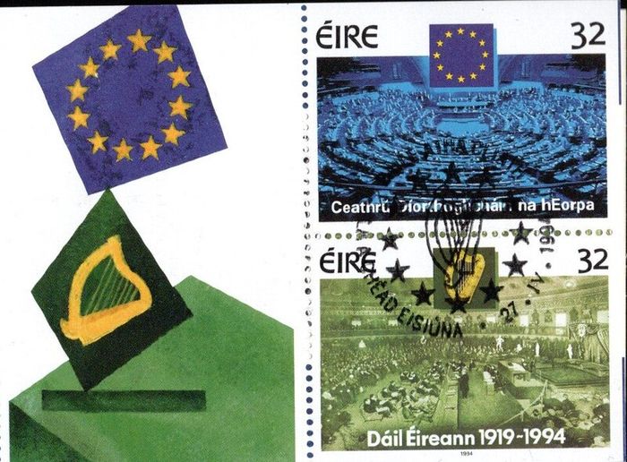 1994 Ireland Parliamentary Democracy Anniversaries Stamp Booklet Fine Used with Dublin cancel of the 27th April 1994 (first day). Note stamps only shown on the scans