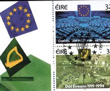 1994 Ireland Parliamentary Democracy Anniversaries Stamp Booklet Fine Used with Dublin cancel of the 27th April 1994 (first day). Note stamps only shown on the scans