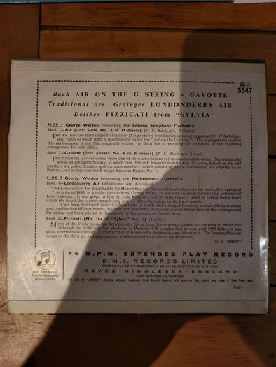 George Weldon Bach Delibes Classical 7 inch EP Columbia