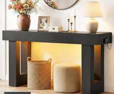 Console Table with Outlets & Motion Sensor LED, 120cm Narrow Behind Couch Sofa Table with USB Ports, Modern Hallway Entryway Table with Storage Space for Entrance Hall, Living Room, Black