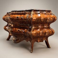 Magnificent French-Style Large Bombe Chest of Drawers w. Marble Top