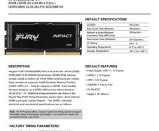 Kingston Fury Impact RAM 64GB (2x32GB) 4800MT/s DDR5 SODIMM Gaming