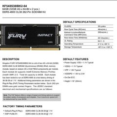 Kingston Fury Impact RAM 64GB (2x32GB) 4800MT/s DDR5 SODIMM Gaming