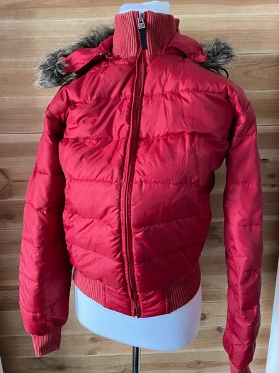 Puffer bomber jacket Polo Jeans Ralph Lauren Down Feather Warm Winter puffer Jacket with Removable Hood red size S