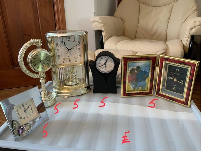 Clock, figures, Display Cabinet
