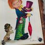 CONSTANCE - EDITIONS ceramic photo  fitted on wooden plaque vintage 1960s or 1970s -Big Eyes- style  wall featuring a whimsical hobo child illustration signed by the artist. produced in Italy during the retro decor . Image 6