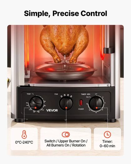 Countertop Vertical Rotating Oven 22L Rotisserie Shawarma Machine, 1500W Kebab Grill Roaster with Heat-Resistant Door, Drip Tray, Timer & Temp Control, Kebab Rack with 7 Skewers