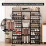 Shoe Rack 9 Tier 3 Row, Metal Shoes Storage Organiser Shelf, Holds 50-55 Pairs Shoe Boots, Stackable Stand Shoe Cabinet with Hooks, Tall Shoe Tower for Hallway Entryway, Space Saving (FREE POSTAGE) Image 5