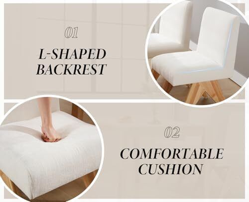 Set of 2 Modern Dining Chairs with V shaped Wooden Legs Chenille Beige Armless Kitchen Chairs with Soft Chenille Cover and Sturdy Wooden Leg