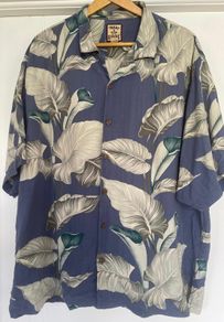 Tommy Bahama 100% Silk Tropical Shirt | Size XL | Blue Leaf Print