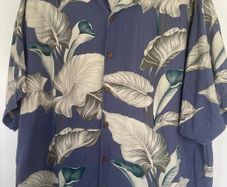 Tommy Bahama 100% Silk Tropical Shirt | Size XL | Blue Leaf Print