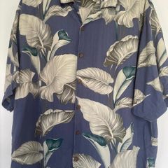 Tommy Bahama 100% Silk Tropical Shirt | Size XL | Blue Leaf Print