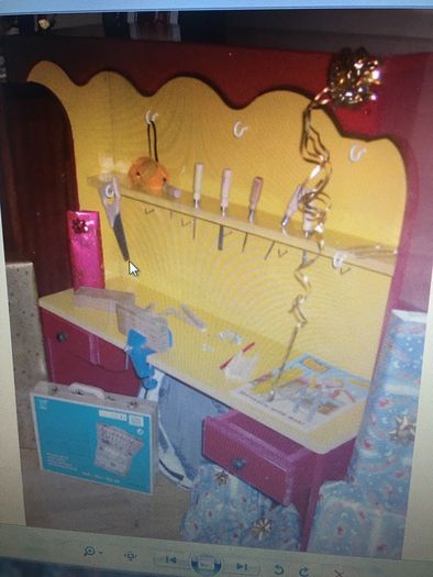 Kids work shop play station dresser with tools.