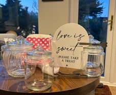 Sweet Table / Candy Station / Wedding assorted jars, tongs, sweet bags + sign