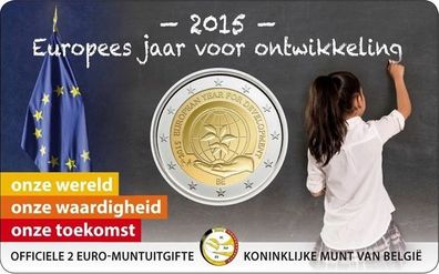 Belgium 2 Euro Commemorative Coin 2015 - European Year of Development. Coincard. BU