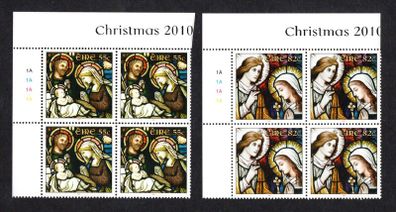 2010 Ireland Christmas Commemorative Stamps Plate Block 1A1A1A1A Mint Never Hinged (MNH)