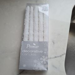 5 Pack of 25cm White Sparkle Decorative Dinner Candles