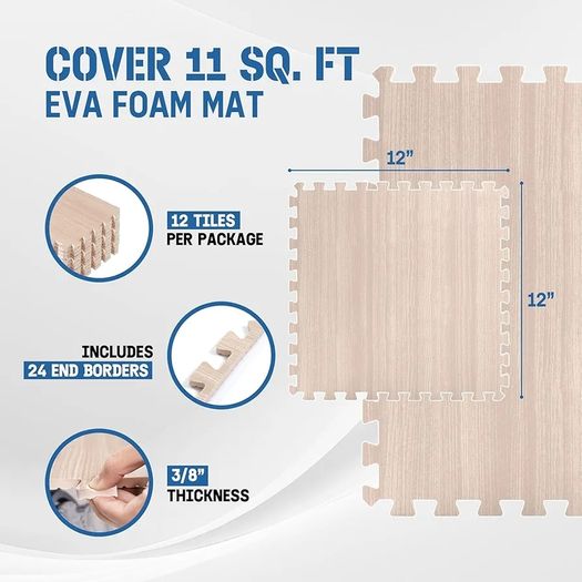 30x30 cm Up to 36 Sq.ft Set 6/12/30 EVA Foam Floor Tiles, Interlocking Floor Mat, Gym, Garage, Swimming Pool, Outdoor, Hot Tub, Tent, Camping, Playpen, Dog