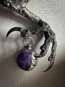 Raven Claw Soldered with Chevron Dream Amethyst Crystal Oddity Talisman Witchy Spiritual Shaman