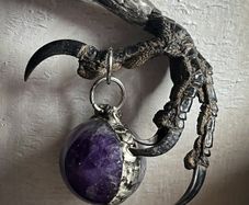 Raven Claw Soldered with Chevron Dream Amethyst Crystal Oddity Talisman Witchy Spiritual Shaman