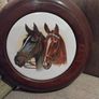 Horse Heads Ceramic on Mahogany Base Image 3