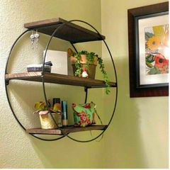 BRAND NEW 3 Tier Floating Wall Mounted Rustic Industrial Wood Metal Shelves