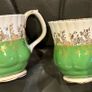 Vintage Royal Albert Regal Series bone china teacups in green with gold floral filigree Image 4