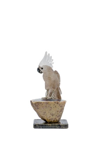 Handcrafted Smoked Crystal Cockatoo Sculpture, Elegant Geode Base Home Decor, Unique Art Collectible Gift