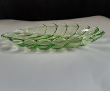 Bagley Green Glass Leaf Shape Serving Plate