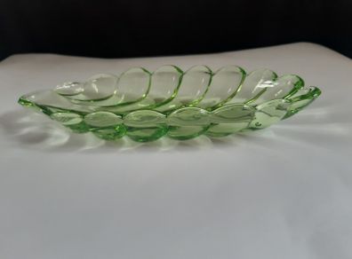 Bagley Green Glass Leaf Shape Serving Plate