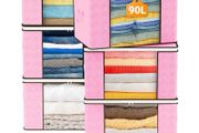 90L Large Capacity Clothes Storage Bags with Zips, Storage Boxes with Lids, Reinforced Handle, Foldable, Thick Fabric, for Comforters, Clothes, Blankets, Bedding, 6 Pack, Pink