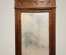 Late 19th Century Belgian Gothic Carved Oak Beveled Mirror