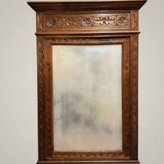 Late 19th Century Belgian Gothic Carved Oak Beveled Mirror