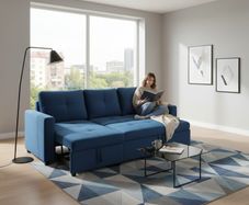Blue Corner Sofa Bed Storage,215cm