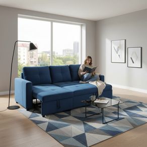 Blue Corner Sofa Bed Storage,215cm