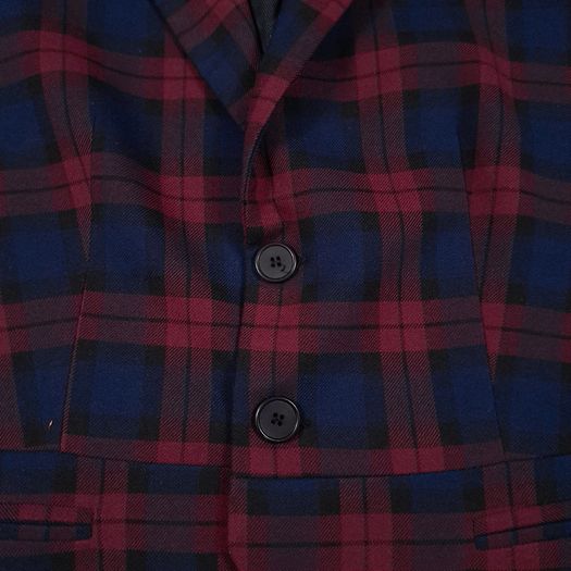 Zara Burgundy Red & Navy Blue Tartan Plaid Tailored Blazer Jacket Size L