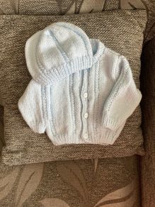 Blue cardigan and hat 0to3mths