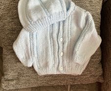 Blue cardigan and hat 0to3mths