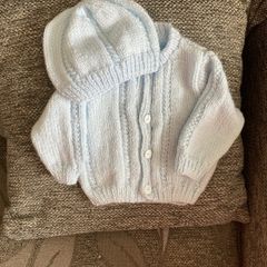 Blue cardigan and hat 0to3mths