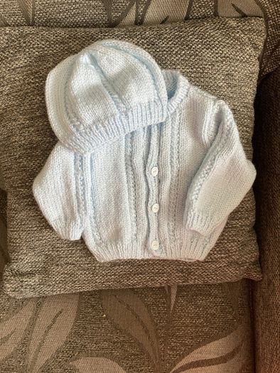 Blue cardigan and hat 0to3mths