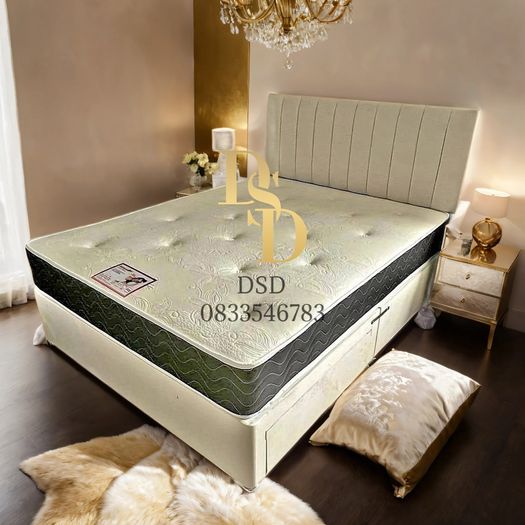 4ft Cream Fabric Bed and Mattress