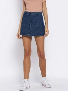 Denim button front skirt