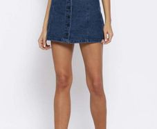 Denim button front skirt