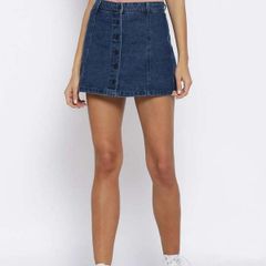 Denim button front skirt